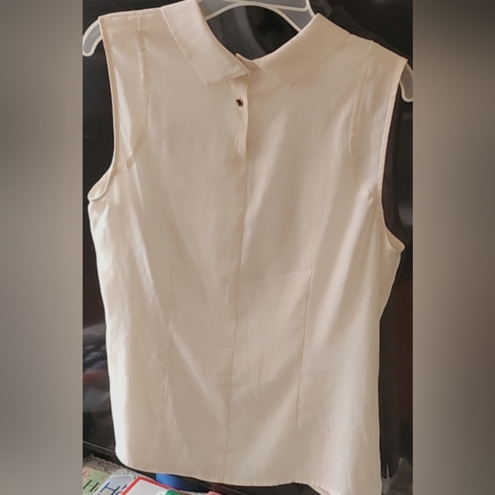 Ann Taylor Lapel Sleeveless Blouse in ivory cream, - Picture 4 of 8